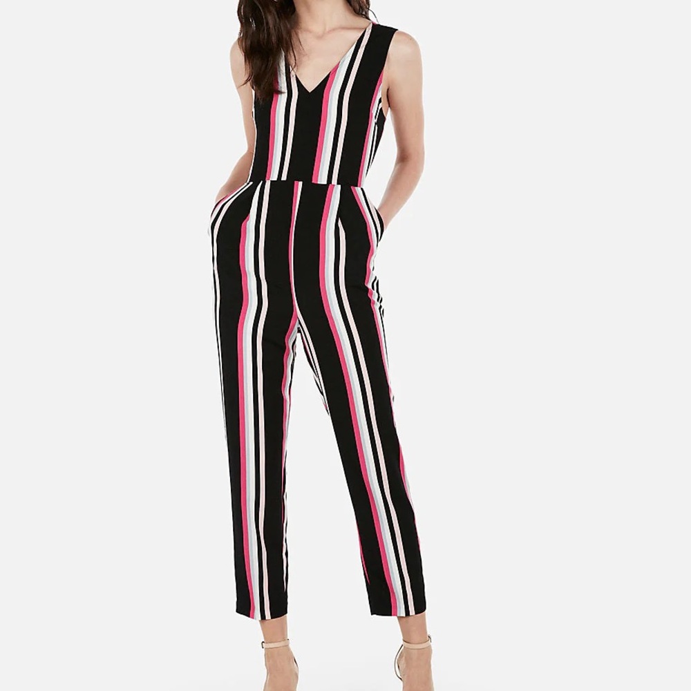 Express Striped V-Neck Jumpsuit